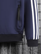 [Pearson OBM] Men'S Spring Autumn Casual Easy All-Match Outdoor Sports Jacket, Small Stand Collar Solid Color with Three Stripes, Side Seam Zipper Pockets, Elastic Cuffs And Hem Design, Full Zip Closure Coat, Suitable for Vacation, Sports - Navy Color
