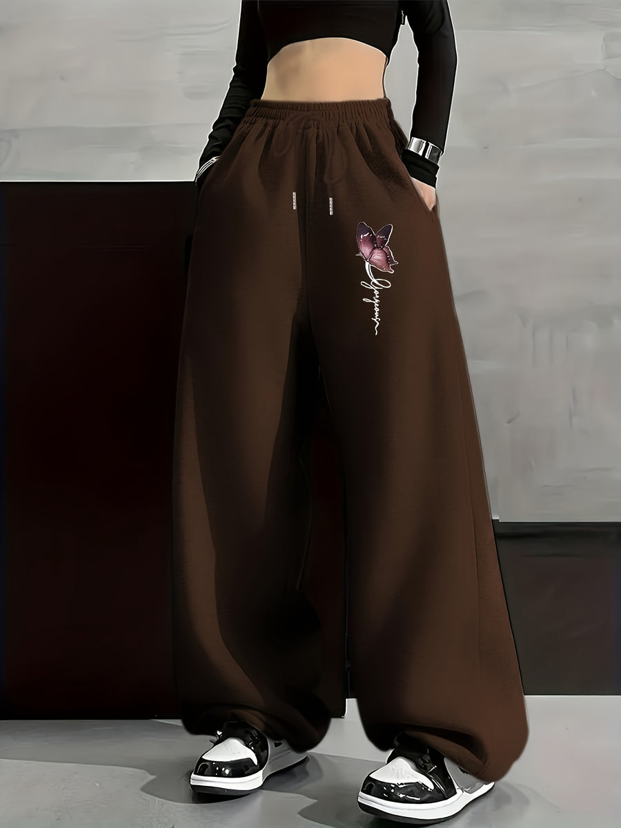 Autumn and Winter Fashion Casual Women's Trousers, Monochrome Tunic S Trousers, Casual Loose Sweatpants, Women's Fashion - Coffee Brown