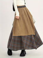 Autumn And Winter Midi Skirt in Ankhara Red, Featuring a Loose Elastic Waist, Flattering Long Design, And Irregular Color-Blocked A-Line Style - Dark Brown