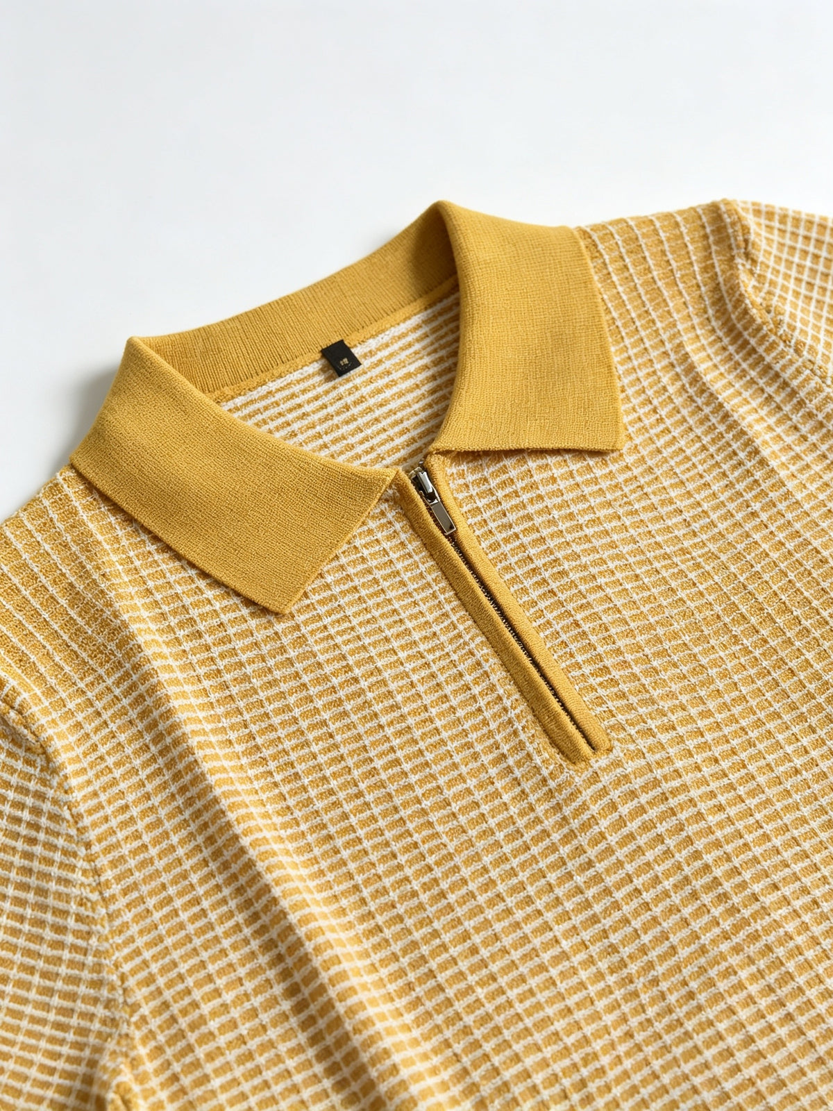 Men's Polo Collar Short Sleeve Waffle Knit Top, Solid Color Lightweight Breathable Casual Pullover - Yellowish-brown