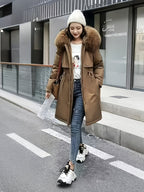 Winter New Mid-Length Fleece-Lined Vest Coat Trendy Women'S Coat Removable Collar - Coffee Color