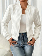 Easy Temperament Checkered Embossed Jacket, Casual All-Match Commute Loose Short Stand-Up Collar Coat Women'S - White