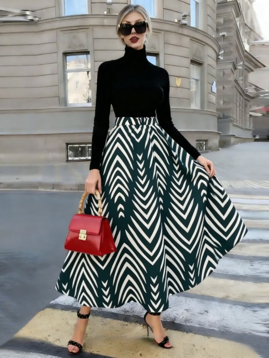 Fashion Casual Printed Skirt | All-Over Print, Suitable For All Seasons - Green