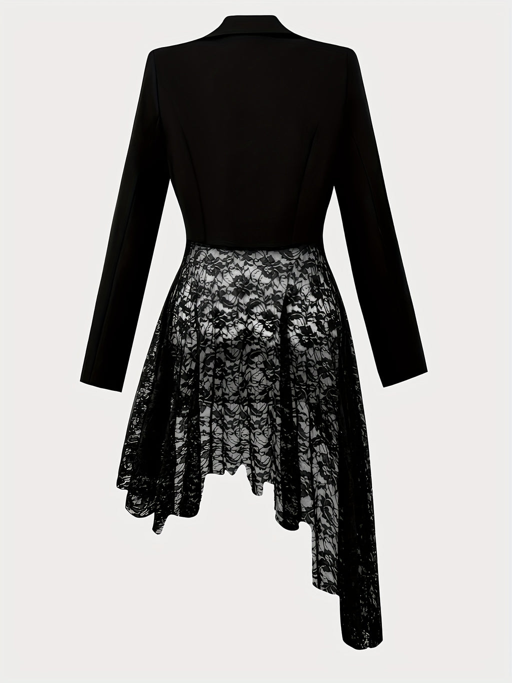 Women'S Fashion Cinched Waist Lace Patchwork Irregular Suit Jacket, Elegant for Daily Life - Black