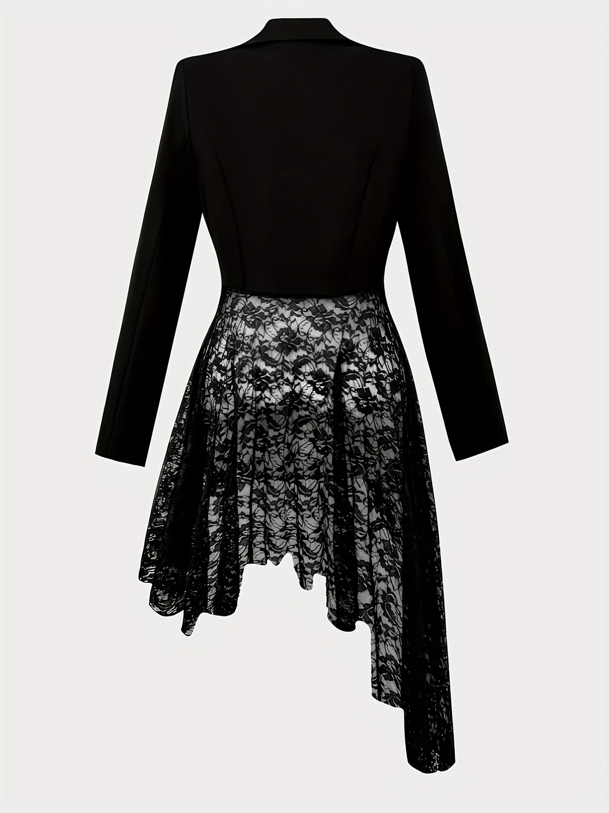 Women'S Fashion Cinched Waist Lace Patchwork Irregular Suit Jacket, Elegant for Daily Life - Black