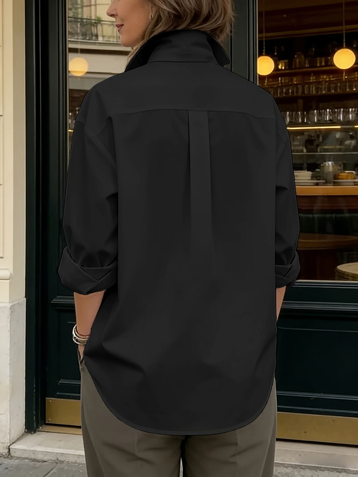 2026 Spring New Arrival Women's Large Button Shirt, Loose Fit Silhouette, Conceals Figure and, French-Style Commuter Elegance Long Sleeve Blouse, Versatile Designer Top - Black