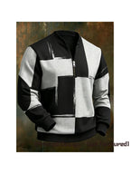 [Print Design - Non-Textured] Men'S Print Stand-Collar Half-Zip Long Sleeve Sweatshirt, Polyester Fabric, Regular Fit, Fashionable Brushstroke Plaid Pattern, Suitable for Casual Wear, Streetwear, And Outdoor Activities - Mix color 5