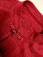 Spring Summer Easy Relaxed New Chinese Style Stand Collar Front Button-Up Long Sleeve Shirt - Red