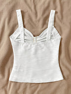 Women'S Pure Innocent Style Wavy Texture Cami Top, Summer New Metallic Floral V-Neck Slim Short Inner Top - White