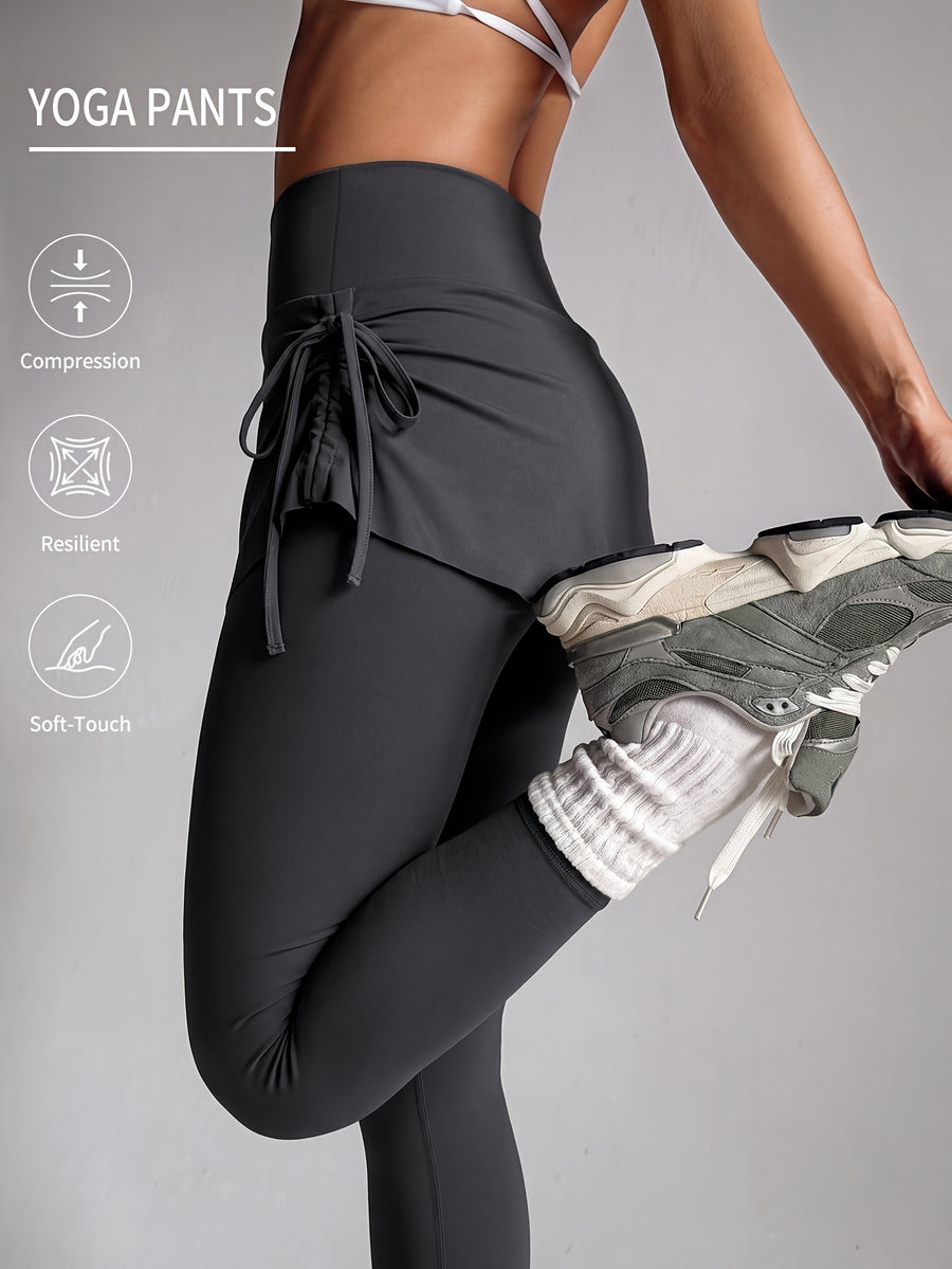 Women'S Faux Two-Piece Pants, Easter New Style Trousers, Tie-String High-Waist Pleated Design, Breathable Comfortable Fabric, Suitable for Cycling, Fitness - Dark Gray