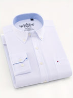 Men'S 60% Long Sleeve Solid Casual Sturdy Oxford Shirt - White
