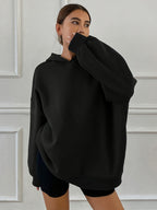 Fashion Influencer Women'S Hooded Loose Fleece Warm Long-Sleeved Sweatshirt - Black