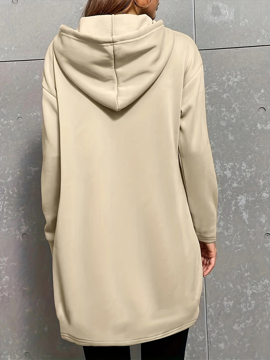 Trendy Long Women'S Hoodie for Autumn And Winter Fashion, Women'S Clothing with Kangaroo Pocket Design - Apricot