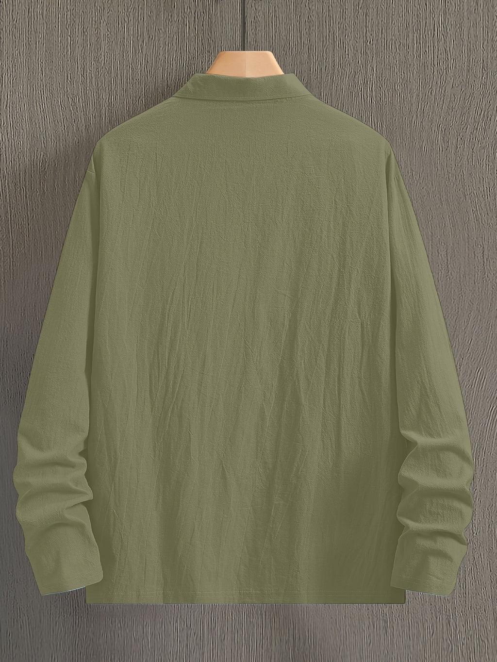 Men's Fashion Long-Sleeve Linen Shirt - Seaside Vacation Casual Top, Button-Up with Half-Open Placket, Lightweight, Loose, and Comfortable, Perfect as a Summer T-Shirt or Gift - Tactical Green