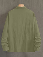 Men's Fashion Long-Sleeve Linen Shirt - Seaside Vacation Casual Top, Button-Up with Half-Open Placket, Lightweight, Loose, and Comfortable, Perfect as a Summer T-Shirt or Gift - Tactical Green