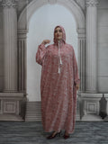 Middle Eastern Women's Elegant Hooded Drawstring Robe Fashion Classic Print Dress - Multicolor