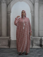 Middle Eastern Women's Elegant Hooded Drawstring Robe Fashion Classic Print Dress - Multicolor