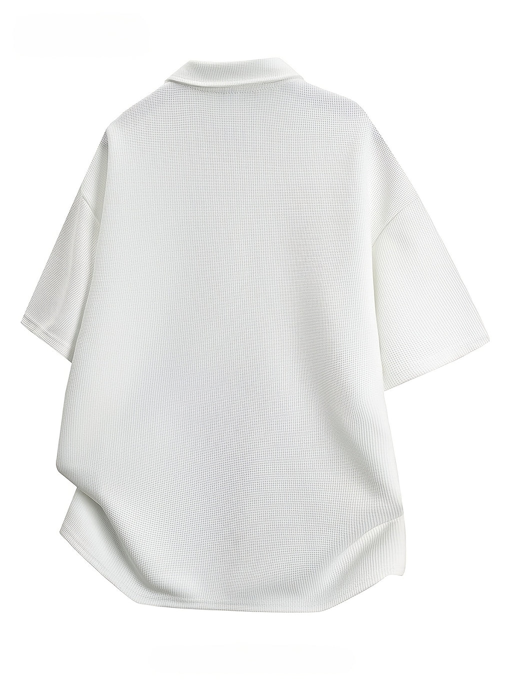 Men'S Waffle Half-Zip Polo Shirt, Casual Oversized Short Sleeve T-Shirt with Inspirational Print, Suitable for Street Style And Daily Wear - White
