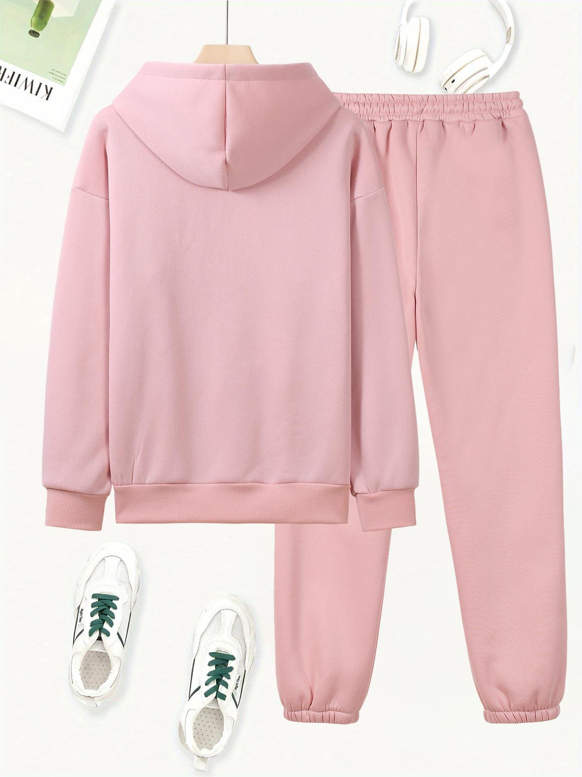 Butterfly Heart Print Hoodie And Pants Set, Casual Long Sleeve Hoodie And Jogger Set, Women'S Hooded Pocket Outfit - Pink Color