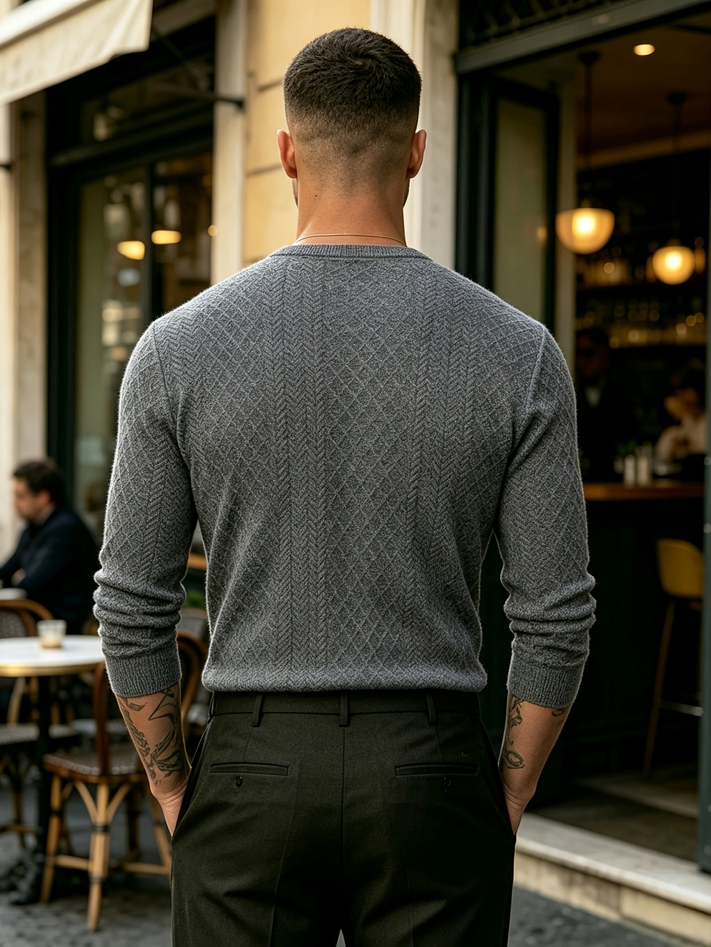[Josh Mei OBM] Fall Winter Men'S Diamond Jacquard Henley Long Sleeve Sweater, Half-Button Placket Slim Fit Versatile Pullover Top, Suitable for Office, Street And Weekend Casual Wear Soft Knit Top, Multi-Color Options - Dark Gray