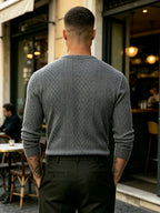 [Josh Mei OBM] Fall Winter Men'S Diamond Jacquard Henley Long Sleeve Sweater, Half-Button Placket Slim Fit Versatile Pullover Top, Suitable for Office, Street And Weekend Casual Wear Soft Knit Top, Multi-Color Options - Dark Gray