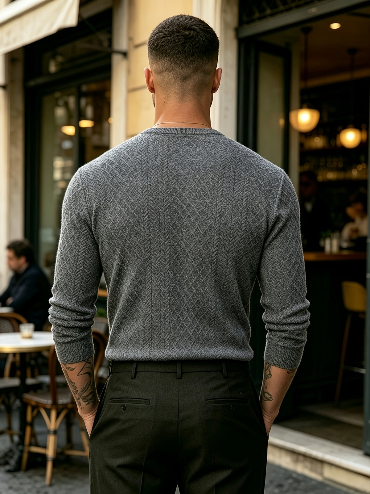 [Josh Mei OBM] Fall Winter Men'S Diamond Jacquard Henley Long Sleeve Sweater, Half-Button Placket Slim Fit Versatile Pullover Top, Suitable for Office, Street And Weekend Casual Wear Soft Knit Top, Multi-Color Options - Dark Gray