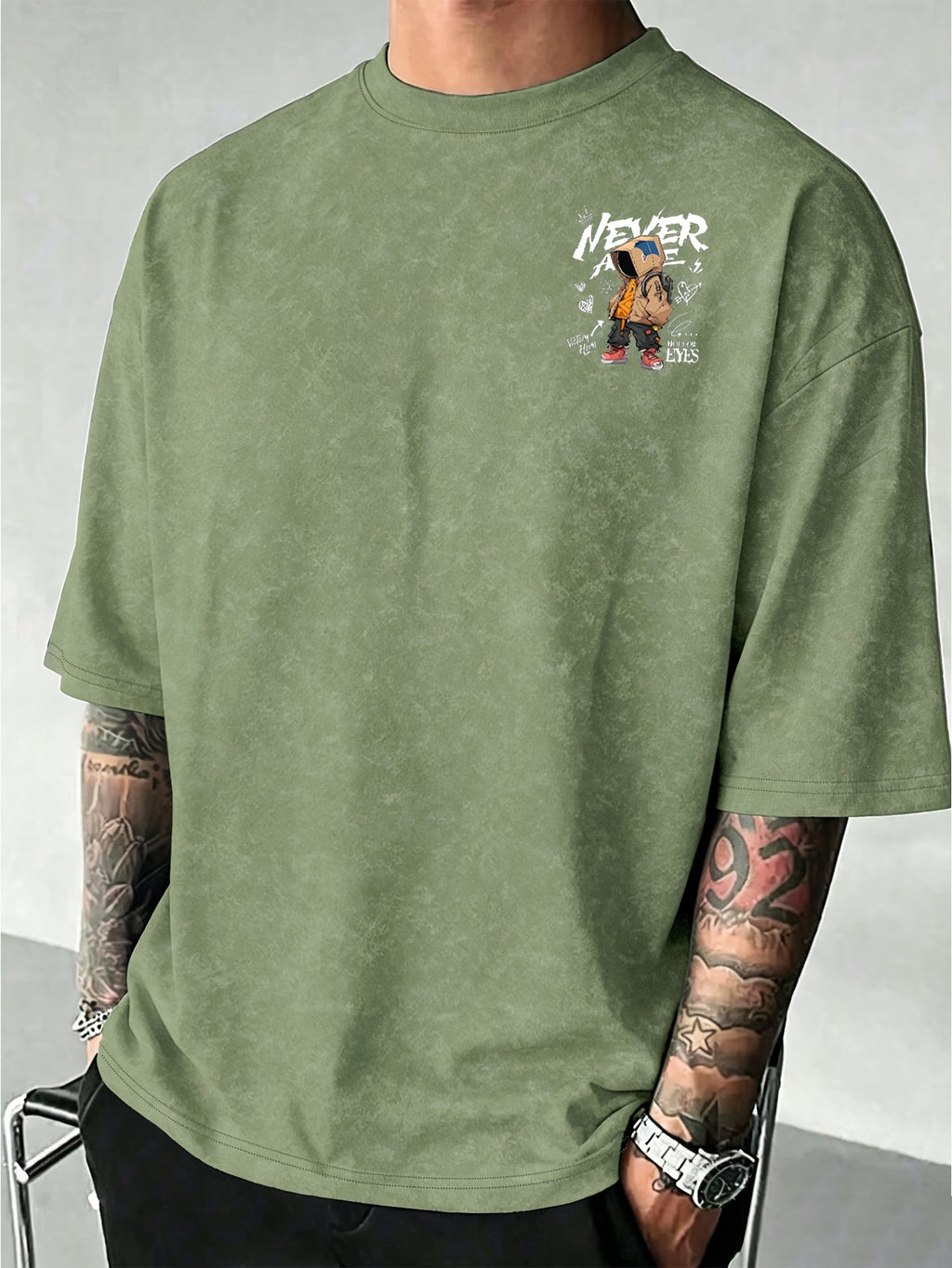 Men's Summer Round Neck Short Sleeve T-Shirt, Comfortable and Breathable Fabric, Vintage Graphic Print, Simple Printed Pattern Design, Suitable for Summer Casual and Sports Wear - Mint Green