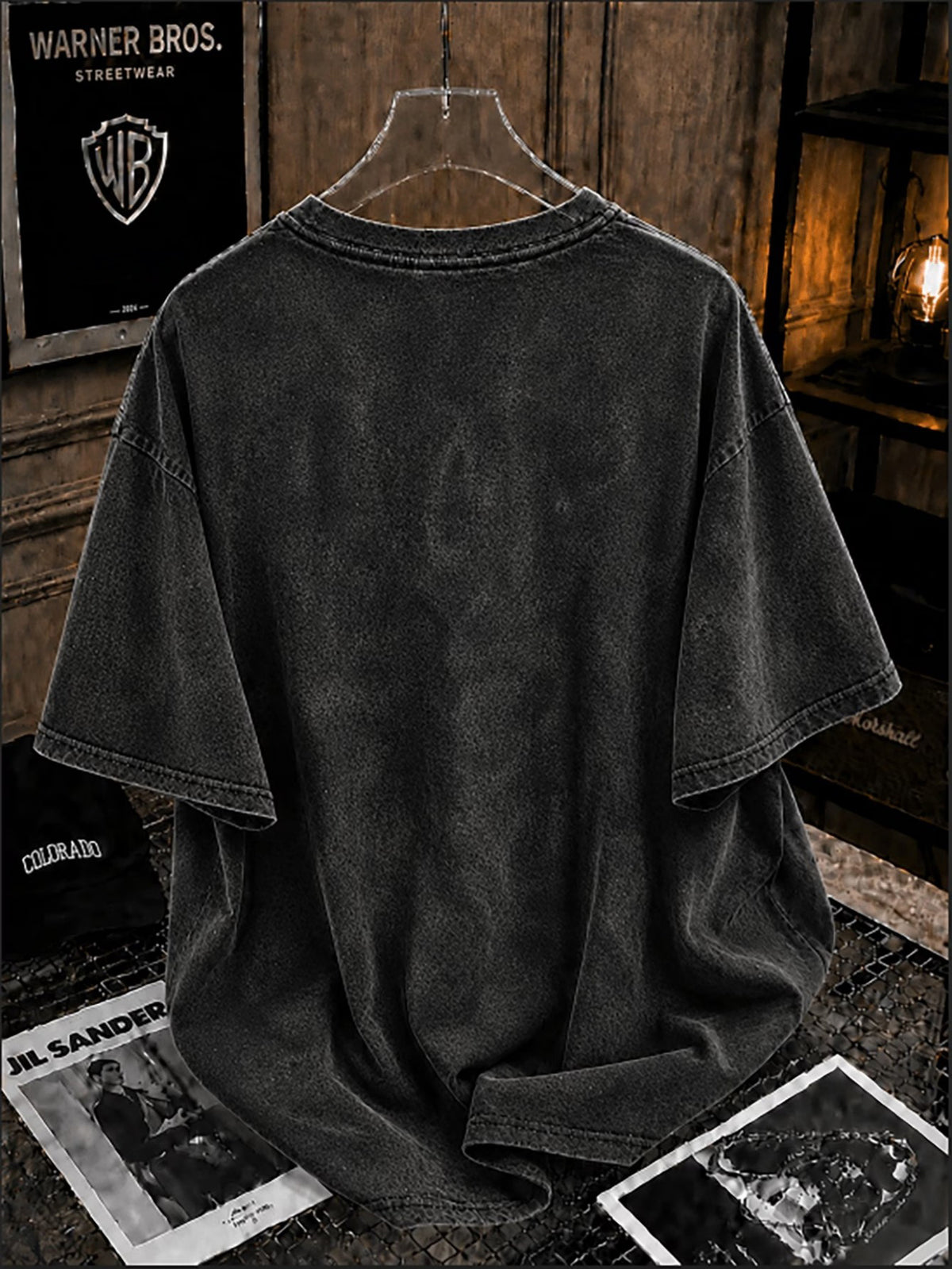 Deathly Hallows Print, Dark Magic Logo Pattern, Using American Retro Distressed Washed Style T-Shirt for Men, Loose Fit Men'S Top, Trendy Design with Half Sleeves, Suitable for Daily Commuting, Parties, Holiday Dates, V-Neck - Black