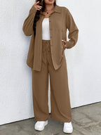 Plus Size - Ladies Fashion Plus Size Two-Piece Set - Brown