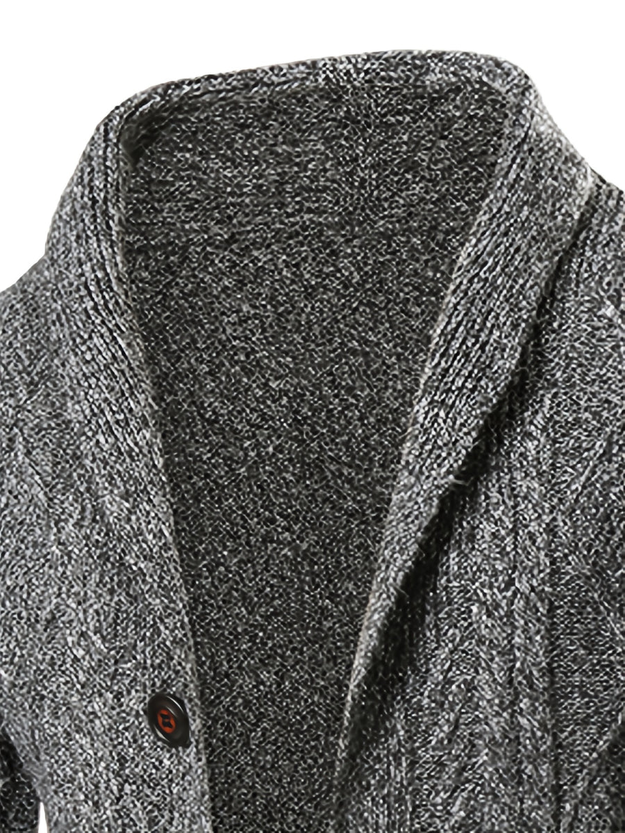 Men'S New Autumn Winter Solid Color Single-Breasted Twisted Flower V-Neck Cardigan, Fashionable, Casual, Versatile, Skin-Friendly, Comfortable, Smooth, Trendy, Slim Fit, Long Sleeved, Warm, Durable, Sporty And Energetic Knitted Jacket - Dark Gray