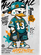 Printed Design, Non-textured, European and American Casual Style Men's Leisure T-shirt with Duck Image, Layered with Street Font Graphics, for Daily Commuting and Casual Wear - Mixed Color 2