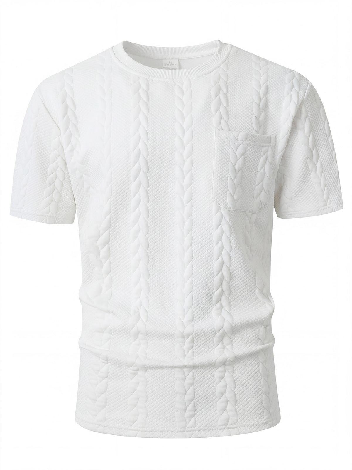 KJ-T037 Men'S Round Neck Jacquard Textured Tactile Pocket Short Sleeve Top T-Shirt Casual Men'S T-Shirt - White