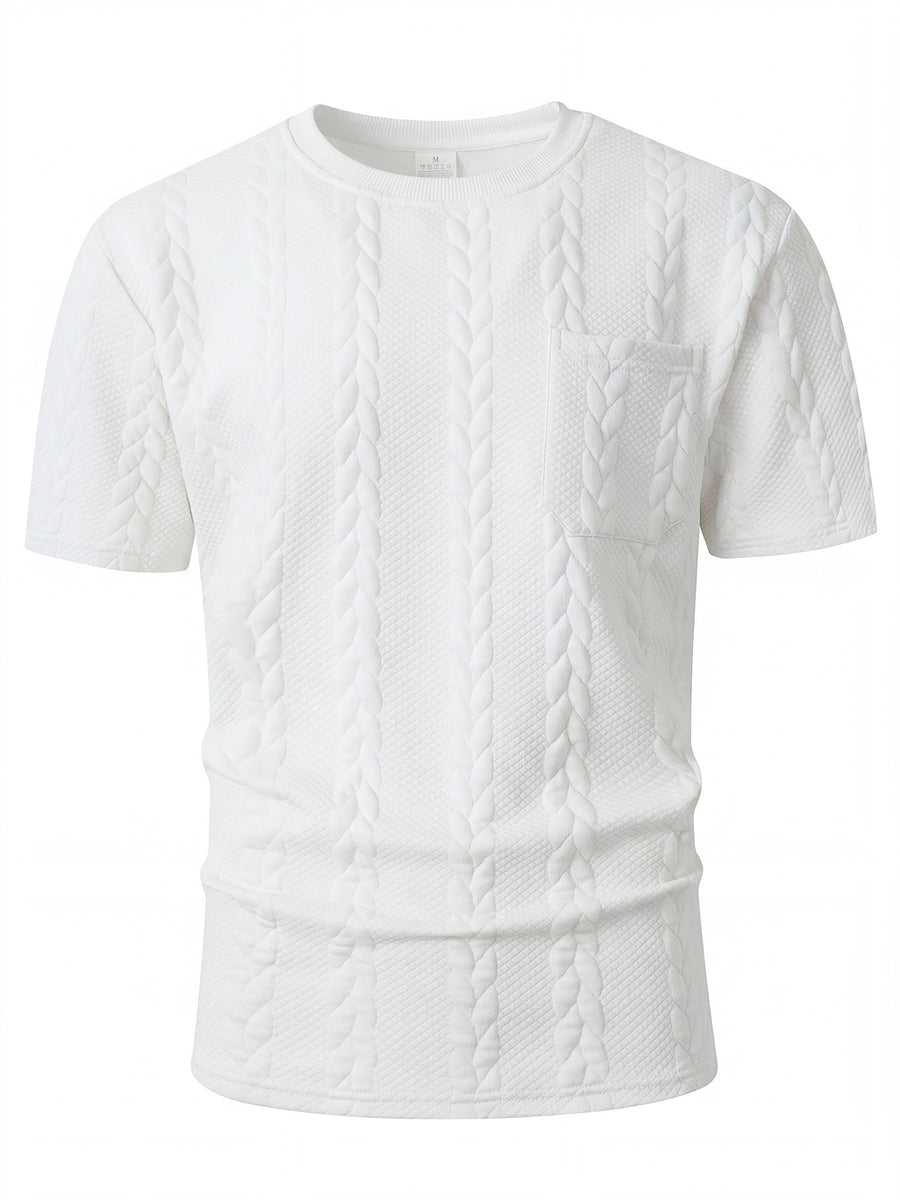 KJ-T037 Men'S Round Neck Jacquard Textured Tactile Pocket Short Sleeve Top T-Shirt Casual Men'S T-Shirt - White