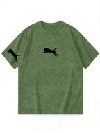 American Retro Distressed Short Sleeve T-Shirt, Men'S Trendy Cheetah Print Regular Oversize Street Casual Top - Green