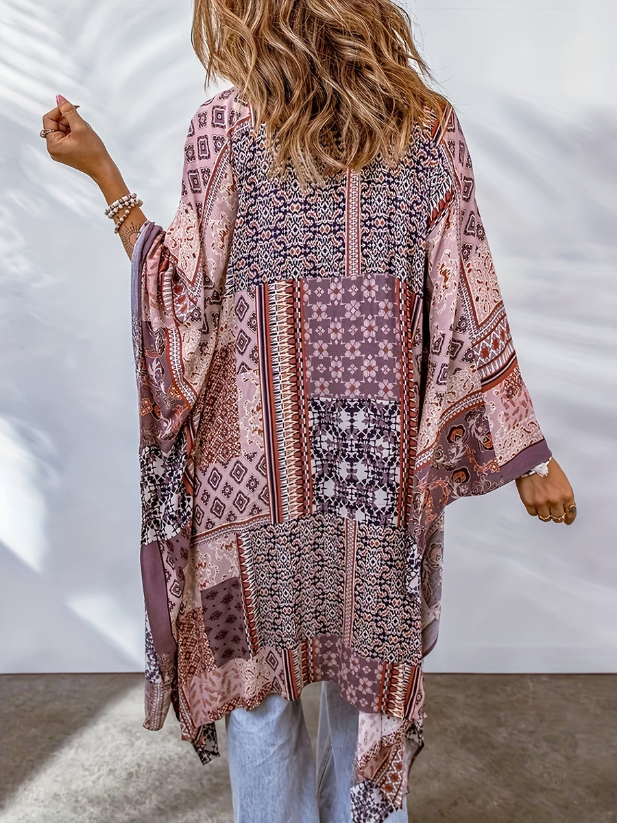 Women's Bohemian Casual Elegant Beach Vacation Summer Thin Long Sleeve Jacket - Pink