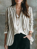 Women'S Modern Fashion Thin Pinstripe Lightweight Blazer YYTT - Milky