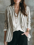 Women'S Modern Fashion Thin Pinstripe Lightweight Blazer YYTT - Milky