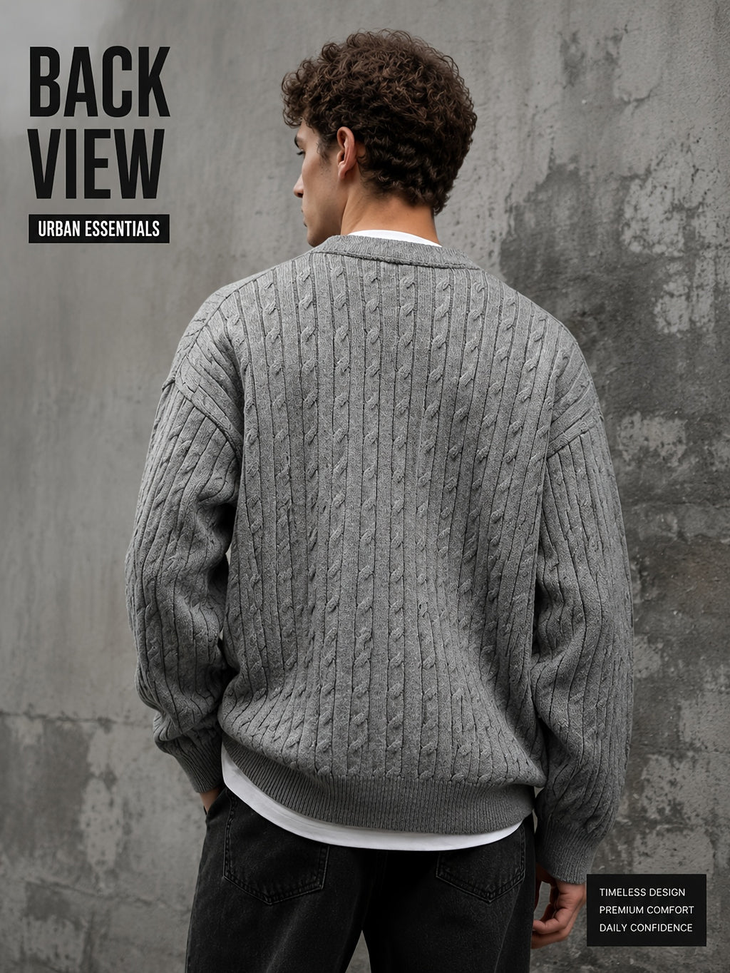Daily Deal 1pc Men's Cable Knit Cardigan, V-Neck Button-Front, Textured Twist Knit, Retro Casual Street Style, Spring & Fall Loose Fit Daily Sweater Outerwear - Dark Gray