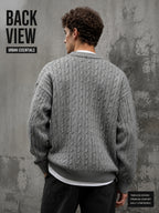 Daily Deal 1pc Men's Cable Knit Cardigan, V-Neck Button-Front, Textured Twist Knit, Retro Casual Street Style, Spring & Fall Loose Fit Daily Sweater Outerwear - Dark Gray