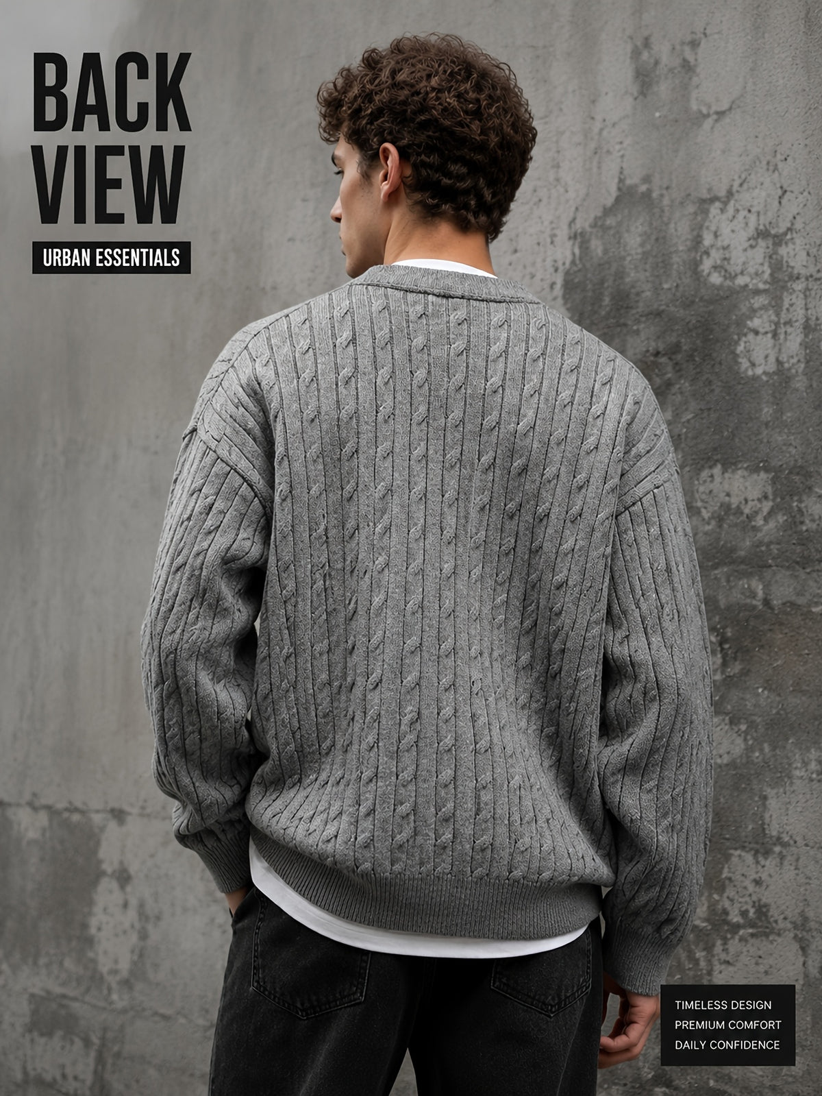 Daily Deal 1pc Men's Cable Knit Cardigan, V-Neck Button-Front, Textured Twist Knit, Retro Casual Street Style, Spring & Fall Loose Fit Daily Sweater Outerwear - Dark Gray