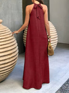 Ancient City Bohemian Style Dress, Vacation Style, Ribbed Neckline, Suitable for Spring Summer, Beach Dress, Women'S Long Summer Dress Clothing - Deep Red