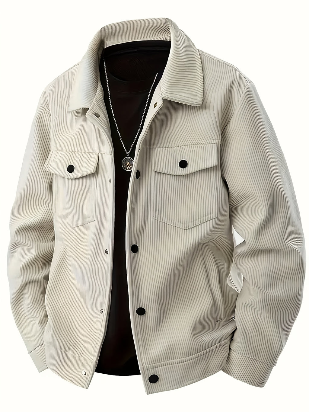 Joshmei OBM Spring/Autumn New Lightweight Men's Solid Color Fashion Multi-Pocket Button-Up Jacket Outerwear - Khaki