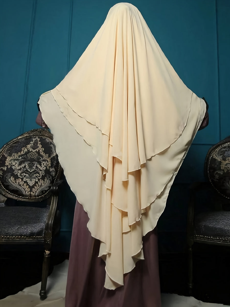 1pc Fashionable, elegant and casual three-layer chiffon fabric solid color suitable for daily wear, loose and comfortable Women's abaya headscarf.sarees for women indian wedding robe aid femme abayas for women muslim jilbab femme khimar hijab - Apricot