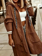 Plus Size, Women'S Long Pocket Hooded Jacket. Zipper, Ruffled Cuffs And Panel Detailing. Fabric - Light Brown-1