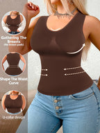 Plus-size Women's Shaping and Waist-cinching Daily Wear and Loungewear Vest, Can Be Worn as an Inner Layer or Outer Layer - Coffee Color
