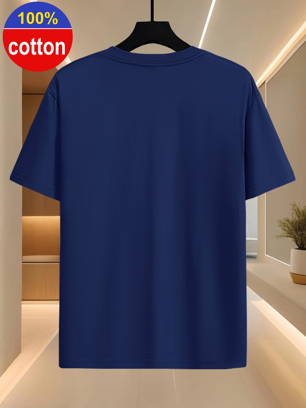 100% Cotton Summer Round-neck Short-sleeve T-shirt, Made of Pure Cotton Fabric, Skin-friendly, Breathable, and Non-stuffy. A Basic Style Suitable for Daily Commutes and Casual Home Wear - Navy Color