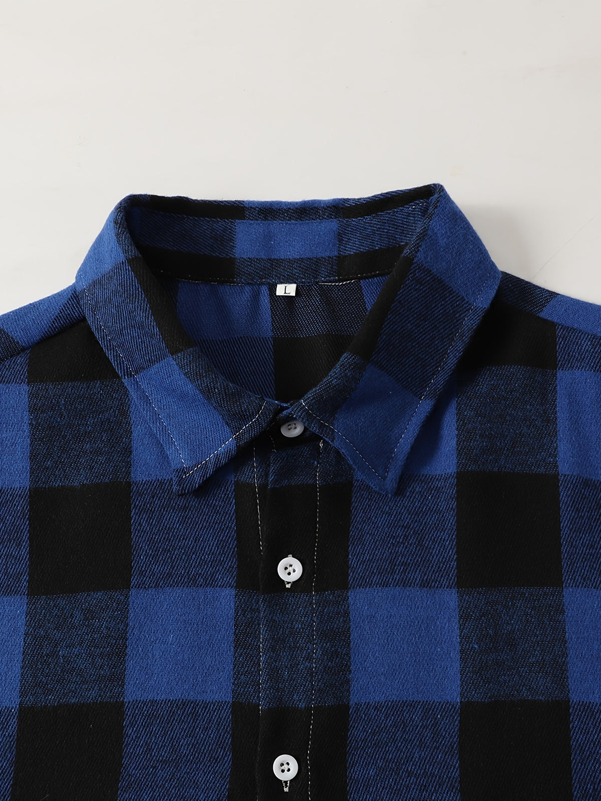 Men's Plaid Flannel Front Open Button-Up Casual Short-Sleeve Shirt, Suitable for Dates or as a Gift for Husband, Plaid Pattern, for Spring and Summer, Regular Fit, Button Design - Blue