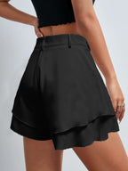 Women's High-Waisted Shorts - Non-Stretch Structured Fabric, Elegant Casual Everyday & Formal Outfits - All-Season Non-Transparent Pants for Women, Versatile Clothing, Fitted Design, Opaque Material, Summer Fashion, Classic Style, Durable Construction - Black