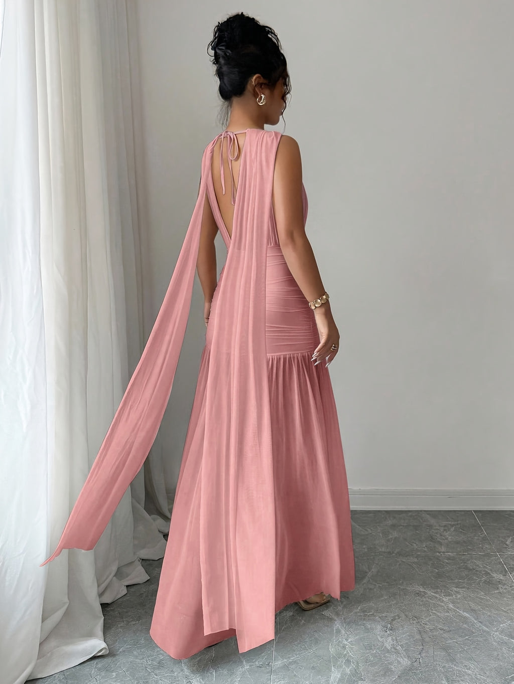 Women's Solid-color Minimalist Sleeveless Maxi Dress for Spring/summer, Suitable for New Year Outfits, Dates, Holidays, and Valentine's Day Wear - Pale Pinkish Gray