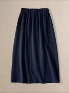 Women'S Casual Retro Midi Skirt, A-Line with Slit And Button Detail - Navy Color
